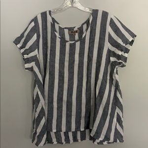Flax Linen Striped Top Short Sleeve Medium EUC